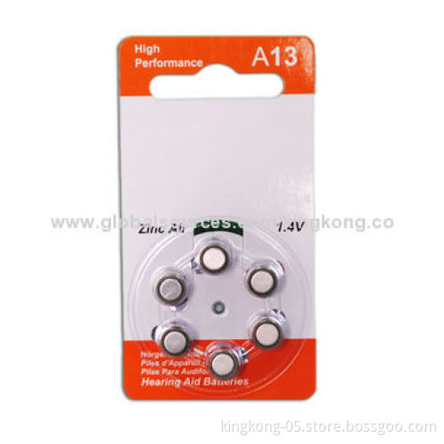 1.4V Voltage Zinc Air Batteries, A10, A13, A675, A312, Low-internal Resistance